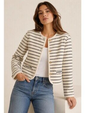 $150 Abercrombie & Fitch Nautical Stripe Boucle Tweed Parisian Sailer Jacket